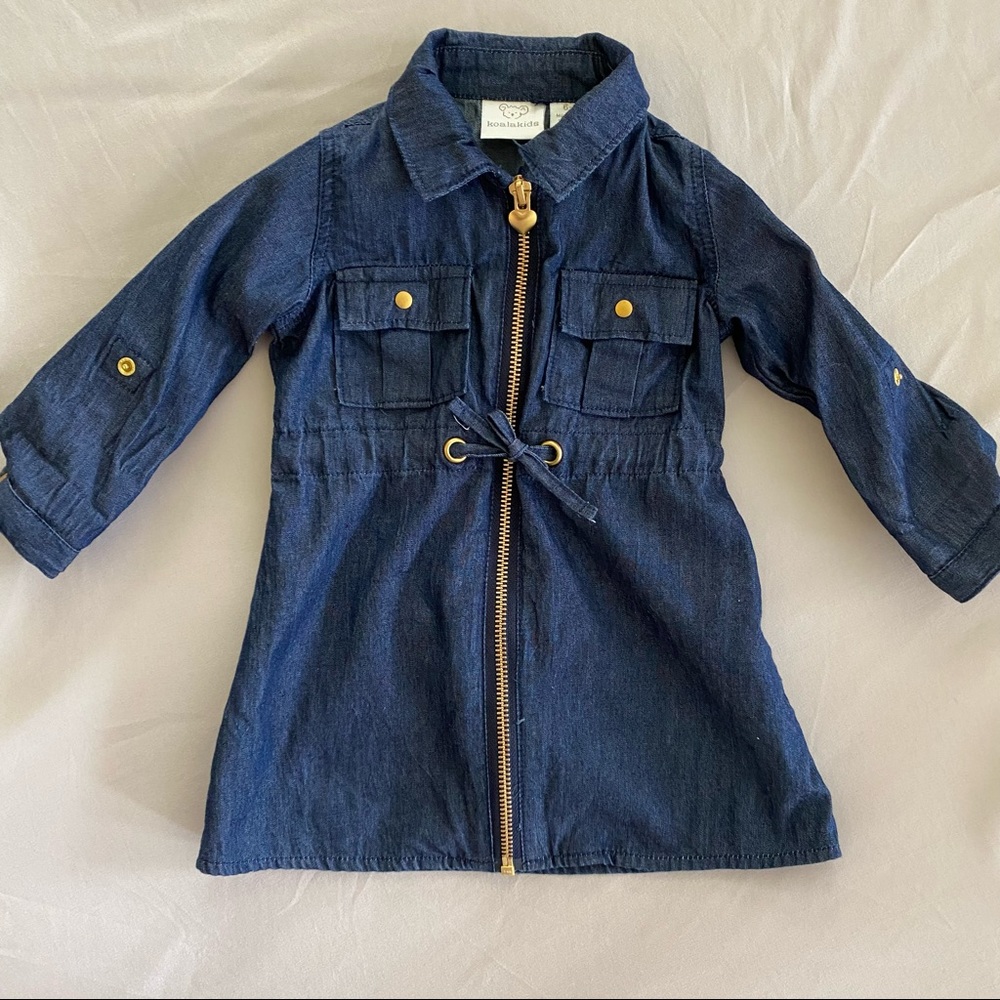 Baby Girl’s Cinch-waist Faux Denim Dress